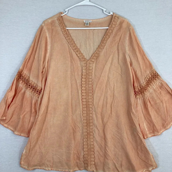 Spense Ultra Soft Boho Burnt Out V-Neck Oversized Top Medium - Picture 1 of 11
